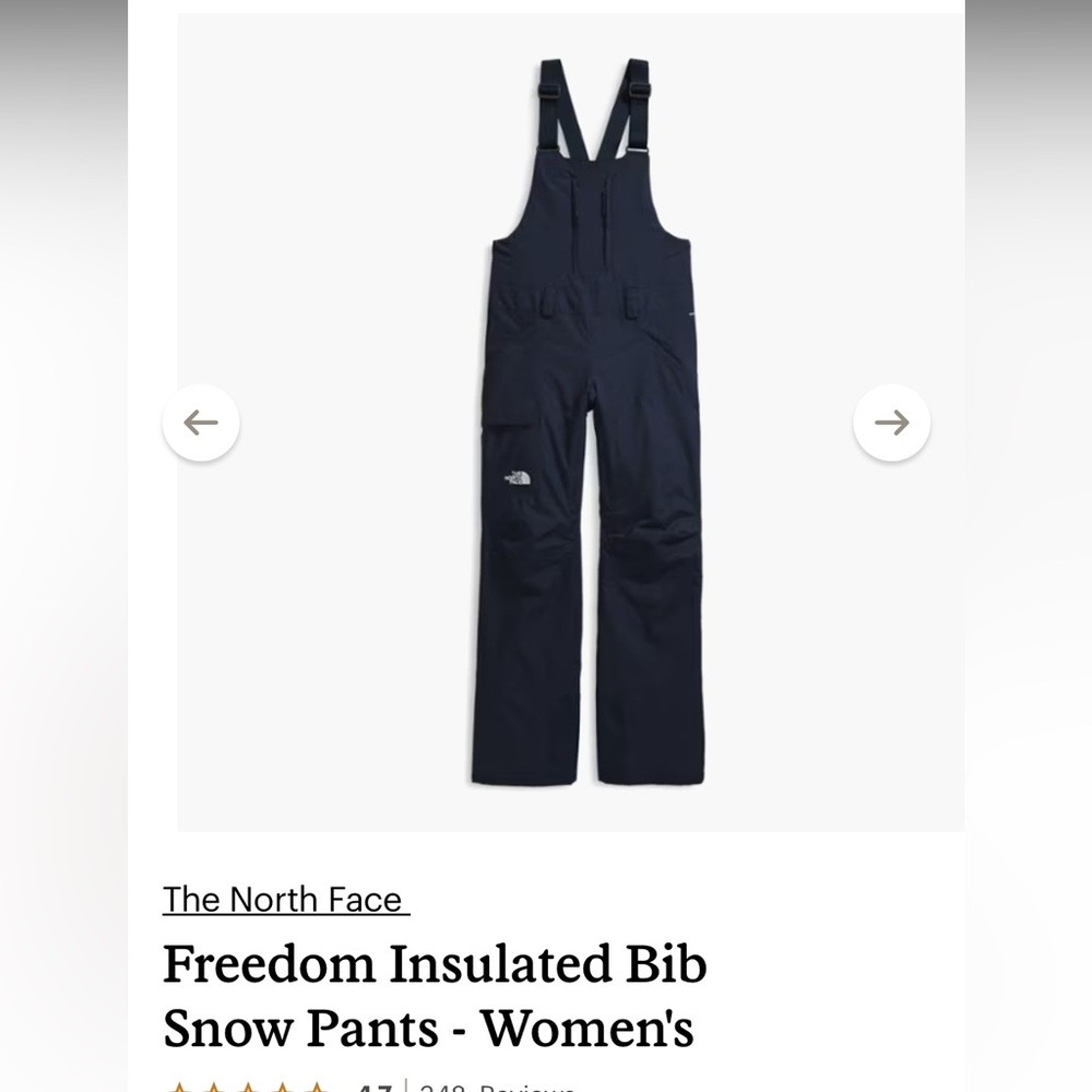 North Face Women’s Insulated Freedom Snow Ski Bibs 3X S